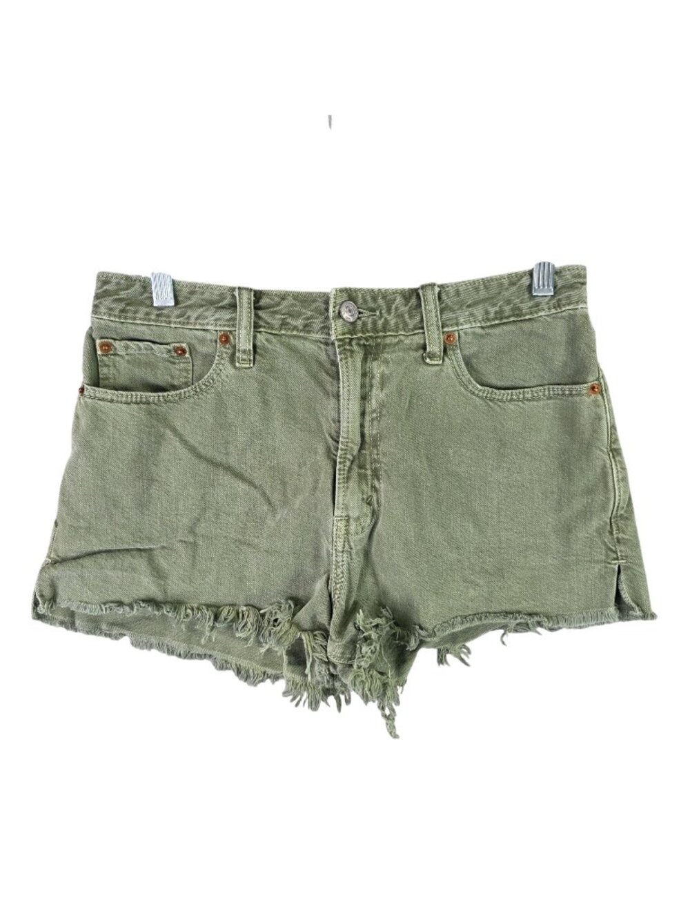 Womens Abercrombie & Fitch Green Annie High Rise Denim Shorts Frayed Hem Size 6